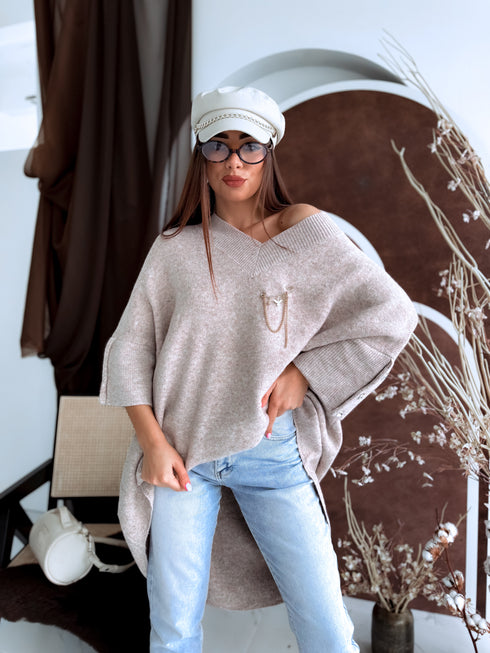 "BOND" pagarināts lielizmēra džemperis 3888L - TUMŠI BĒŠS